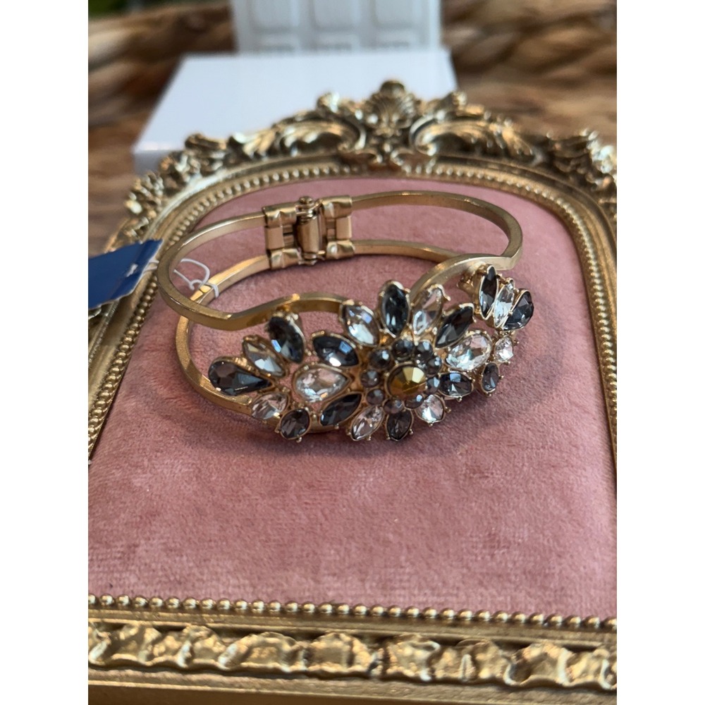 Bella Jack Gold Tone Bangle Bracelet Flower Cluster‎ Crystal Rhinestone
